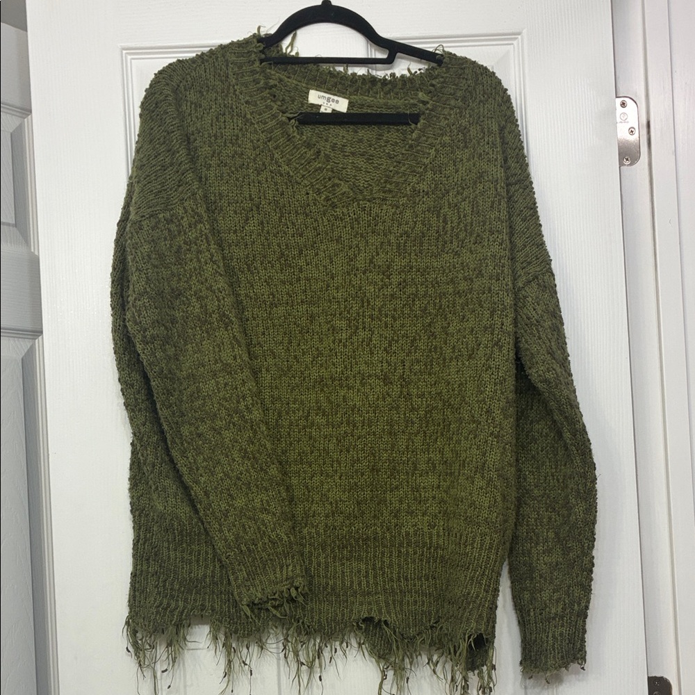 Umgee Olive V-Neck Sweater